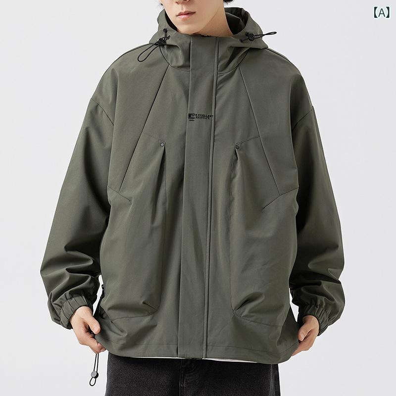 ジャケット メンズ アウトドア 男性用 ワークウェア 無地 ジップアップ ルーズフィット 長袖 墨緑 ブラック 紫 カーキ グリーン 秋