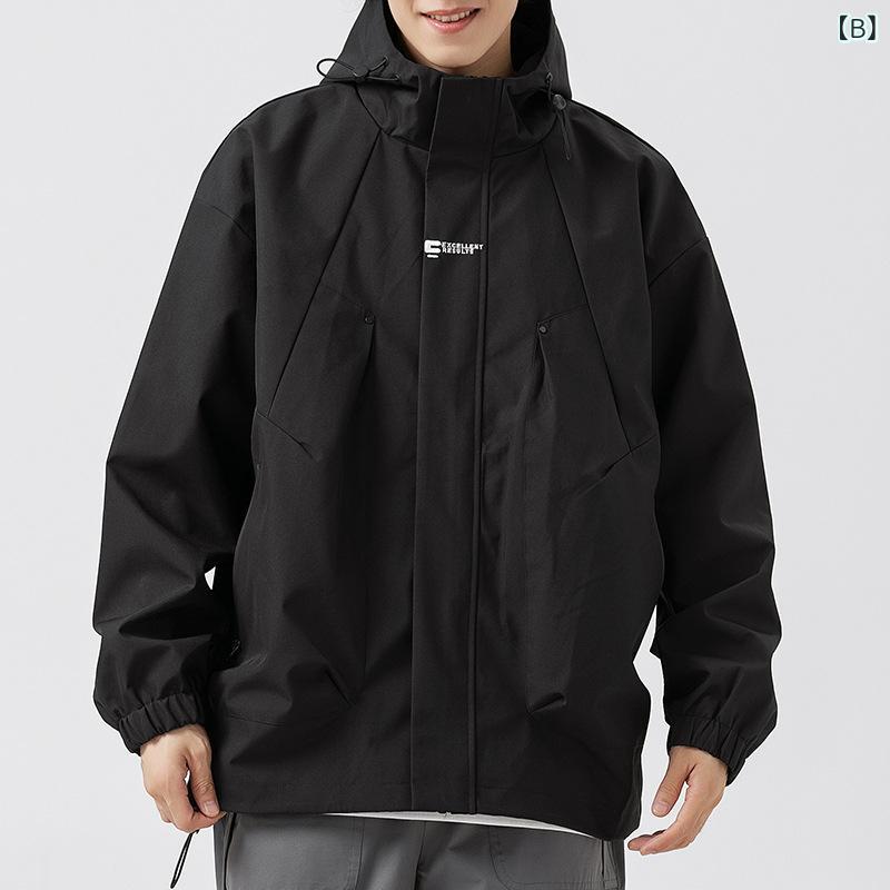 ジャケット メンズ アウトドア 男性用 ワークウェア 無地 ジップアップ ルーズフィット 長袖 墨緑 ブラック 紫 カーキ グリーン 秋