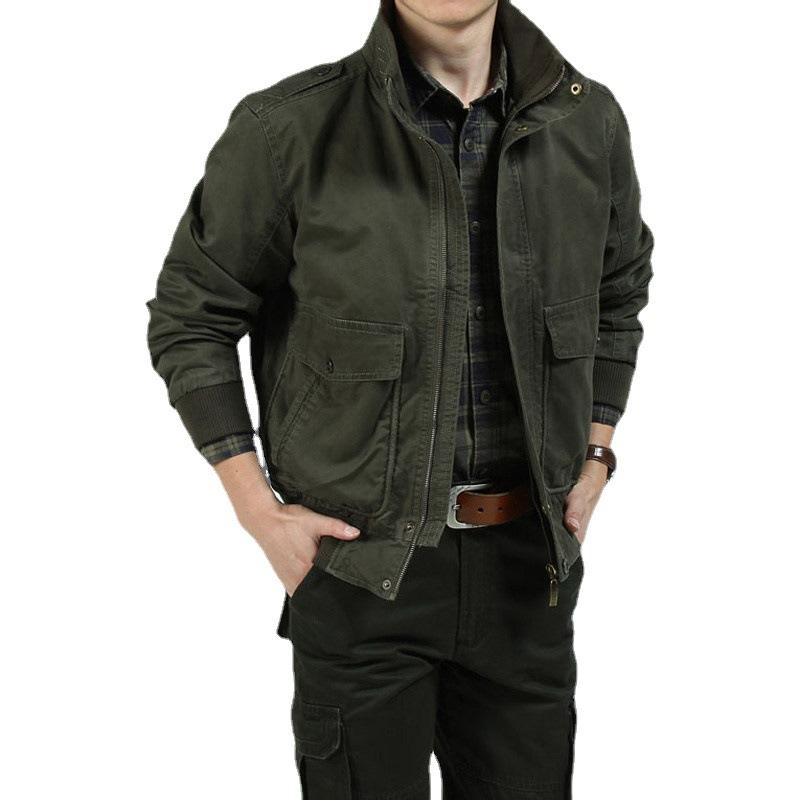 ジャケット メンズ 男性用 コットン 立襟 無地 長袖 秋物 アウター カーキ ブラック アーミーグリーン M L XL 2XL 3XL 4XL(x2)
