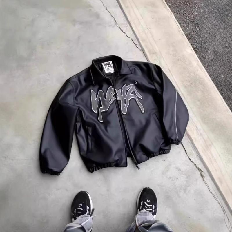 レザージャケット メンズ アメリカン レトロ カジュアル ブルゾン 春秋 薄手 若者 ブラック