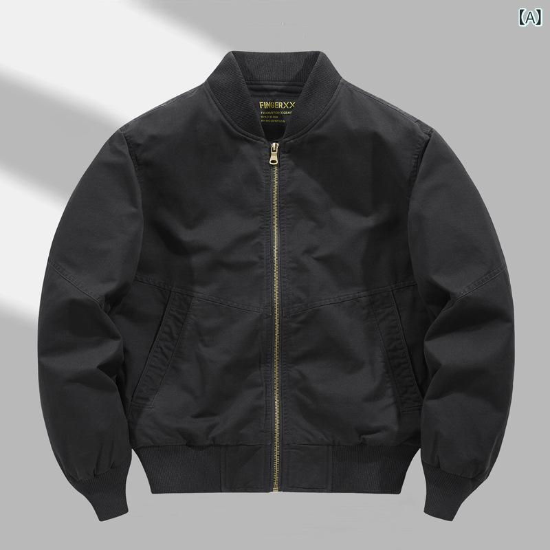 LINEAR shopのジャケット メンズ 男性用 ブルゾン ジャンパー 野球服 ライトアウター 薄手 長袖 ゆったり リブ 裾 ブラック カーキ アーミーグリーン｜アングル2
