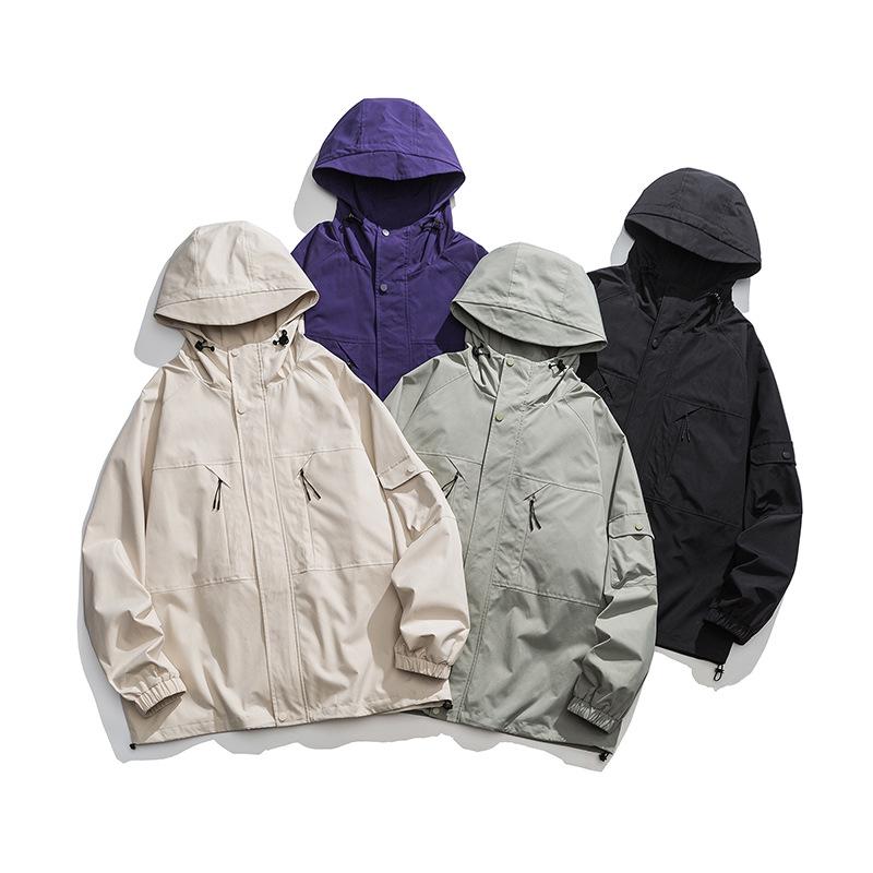 マウンテンパーカー メンズ アウトドア ワークジャケット 春秋 撥水 防風 ゆったり ミリタリージャケット フード付き ブルゾン ジャンパー 極光紫 幻影黒 米杏色 抹茶緑