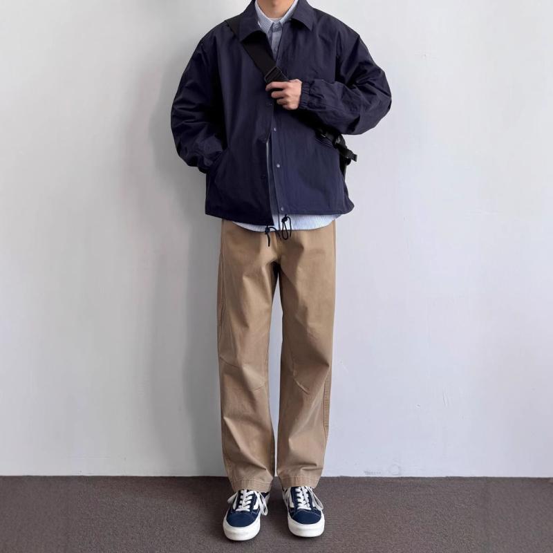 ジャケット メンズ 男性用 コーチジャケット レトロ ライトアウター 無地 シンプル ワークウェア ブルゾン 春秋 防水 撥水 合体型 藏青