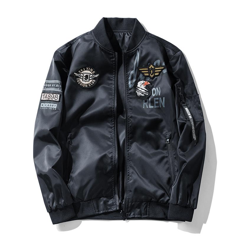 ジャケット 男性用 ブルゾン MA-1 春秋 アウター 大きいサイズ 配色 立襟 防風 普段使い 長袖 伸縮性 ポリエステル 黒 ブラック 緑 グリーン 青 ブルー