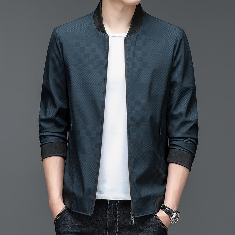 ジャケット メンズ 男性用 アウター 薄手 防風 ストライプ柄 立ち襟 ポリエステル 合体型 春秋 普段使い 35歳以上 ブラック 紺色 グレーブルー