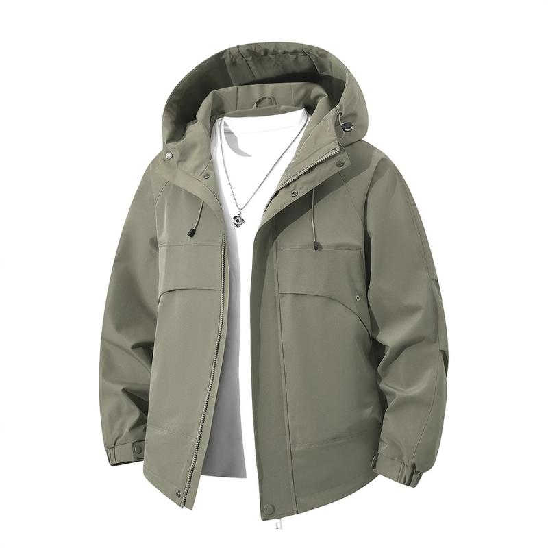 ジャケット メンズ 男性用 ブルゾン ジャンパー マウンテンパーカー 防風 無地 フード付き 灰青 黒 橘紅色 蛍光緑 カーキ緑 春秋 普段使い カジュアルスタイル