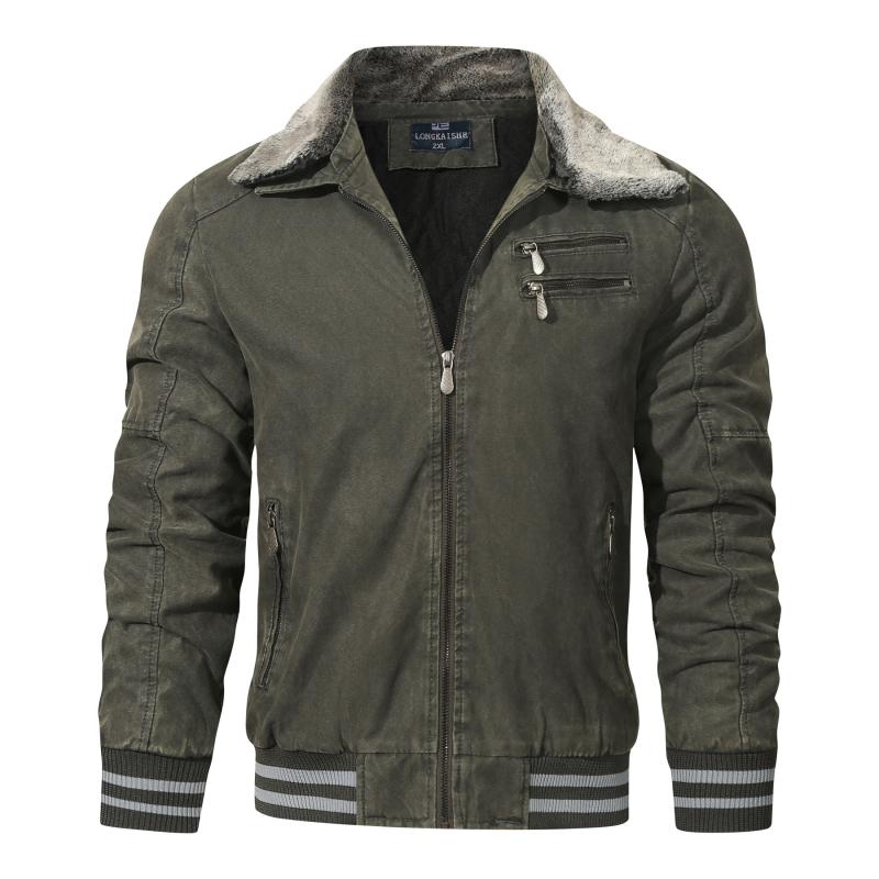 ジャケット 男性用 裏起毛 襟付き ブルゾン スポーツスタイル ゆったり 普段使い 春秋 ポリエステル グレー カーキ 黒