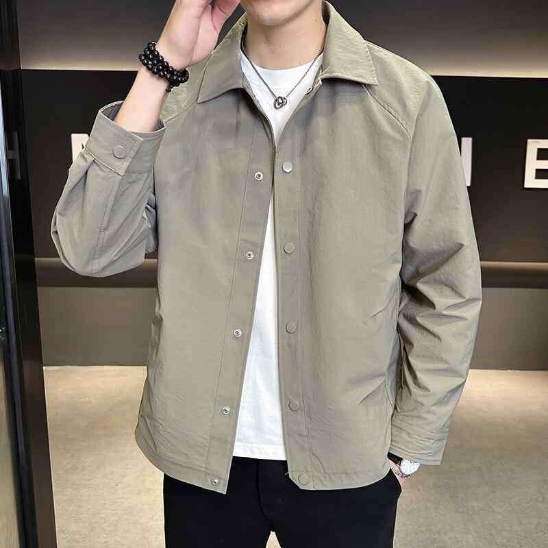ジャケット メンズ 春秋 紳士服 長袖 形態安定 撥水 防風 ポリエステル ビジネス カジュアル ゆったり ショート丈 無地 ブラック ベージュ カーキ ピンク系