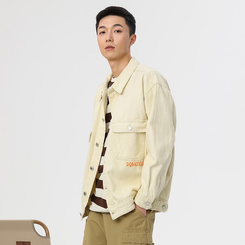 ジャケット メンズ デニム Gジャン ブルゾン ゆったり 大きめサイズ コットン 杏色 黒 青 春 カジュアル アウター トップス ポケット