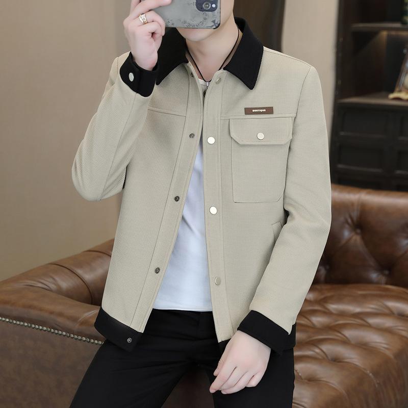 ジャケット メンズ 男性用 コーデュロイ 配色 切り替え 襟付き ライトアウター 秋物 カジュアル スタイリッシュ アイボリー ライトグレー ブラック