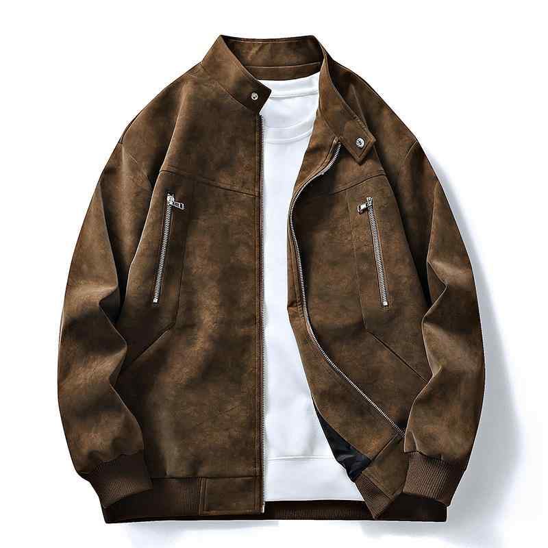 ジャケット メンズ ライダースジャケット ブルゾン スタンドカラー レザージャケット アウター 男性用 春秋 薄手 ゆったり 褐色 グレー ブラック