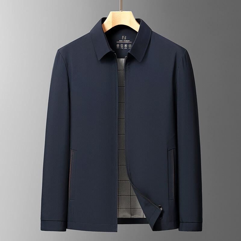 ジャケット 男性用 春秋 ポリエステル アウター ブルゾン ジャンパー 50代 紳士服 ミドルエイジ ゆったり 無地 長袖 カーキ 紺色