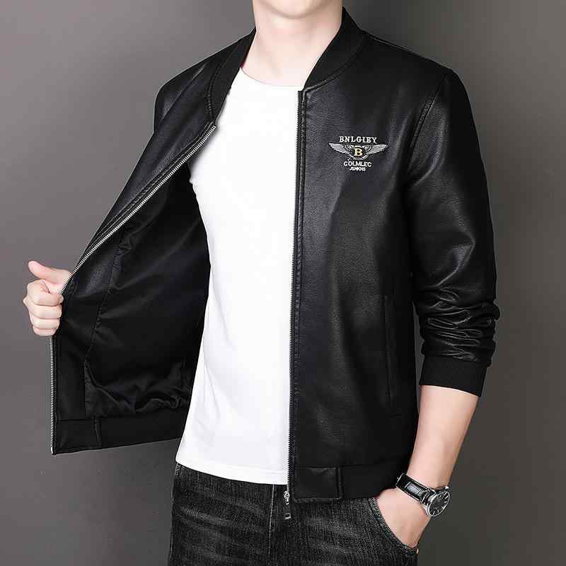ジャケット 男性用 レザー 薄手 ブルゾン ジャンパー 合皮 ポリエステル 秋 春 黒 白