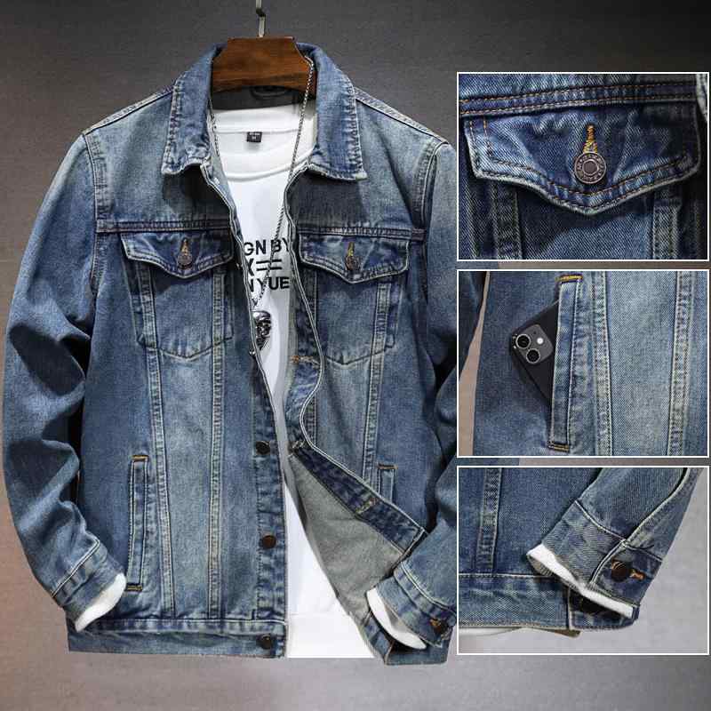ジャケット メンズ デニム スリム 襟付き ブルゾン Gジャン 男性用 トップス アウター カジュアル ブラック 黒 ブルー 青 春秋 薄手(x2)