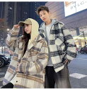 ジャケット メンズ 秋冬 格子柄 ウール アウター カジュアル ウェア レトロ バイカー スタイル フェイクレイヤード 学生 防寒 ポリエステル ブラック カーキ グレー(4)