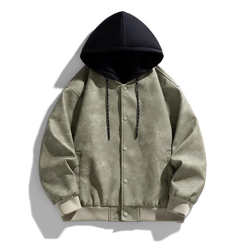 ジャケット メンズ 男性用 ブルゾン レトロ 古着風 フェイクレイヤード 薄手 ポリエステル 紫色 ブラウン グレー グリーン