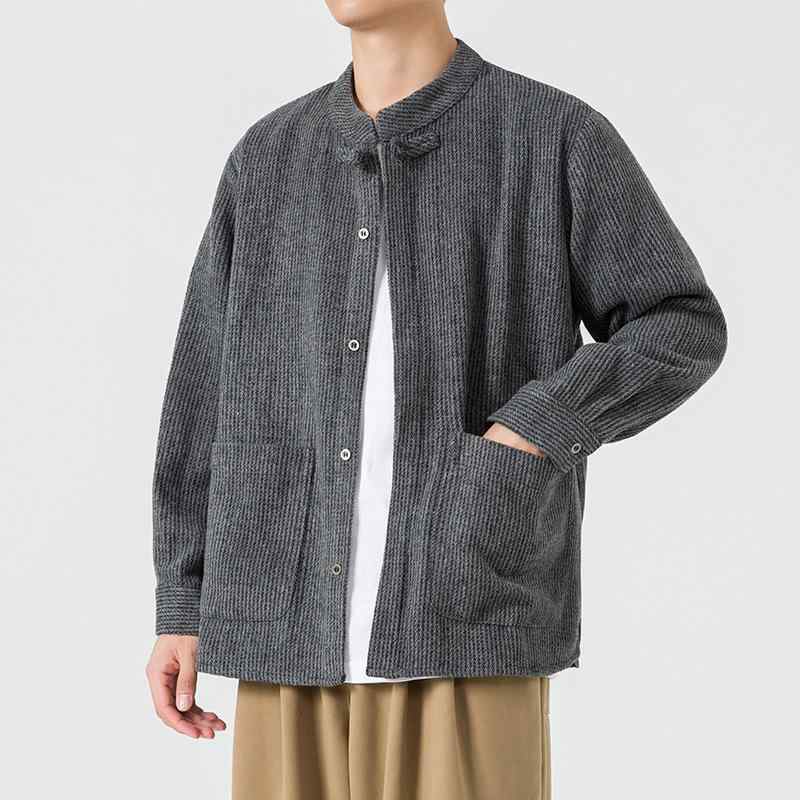 Rakuten - ジャケット メンズ 春秋 中国風 スタンドカラー ブルゾン レトロ チャイナ 中山服 唐装 シャツ アウター 綿 黒 グレー コーヒー