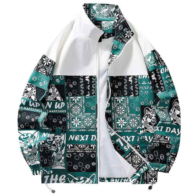 ジャケット メンズ 立襟 ブルゾン ゆったり 花柄 アメカジ グレー 緑 耐摩耗性 防風