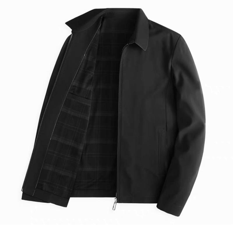 ジャケット 男性用 長袖 格子柄 裏地付き ブルゾン アウター ブラック ネイビー カーキ