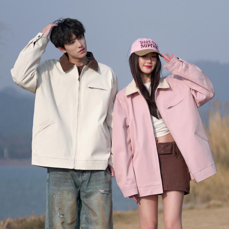 ジャケット メンズ 若者 翻襟 ライトアウター カジュアル 韓国 ゆったり 無地 ポリエステル 黒 杏色 ピンク系 オリーブグリーン ウメ 紫 ダークカーキ グレー