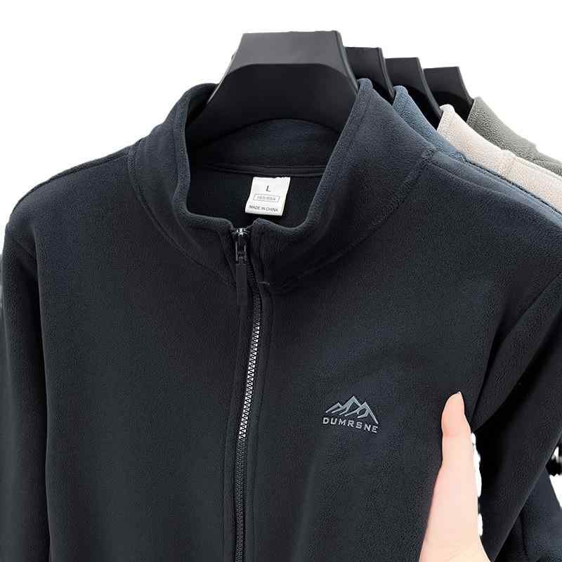 フリース ジャケット メンズ 防風 秋冬 登山 アウトドアウェア 立襟 厚手 ポリ混紡 無地 グレー カーキ