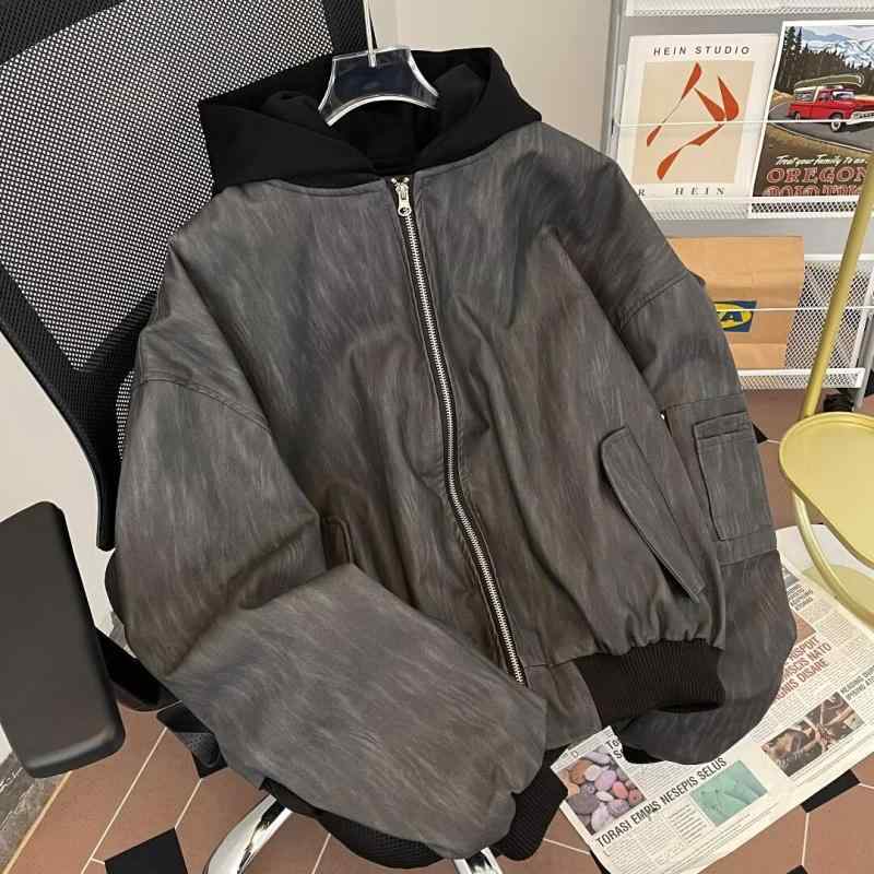 ジャケット メンズ フェイクレイヤード パーカ 春秋 シーズン 普段使い ラフスタイル ブラック グレー 黒グレー