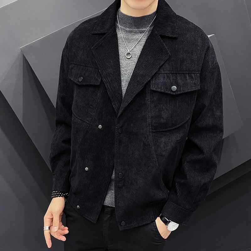 服飾 - ジャケット メンズ 男性用 コーデュロイ ブルゾン カジュアル 韓国 ワークスタイル 春秋 アウター トップス 長袖 紳士服 黒 ブラック カーキ