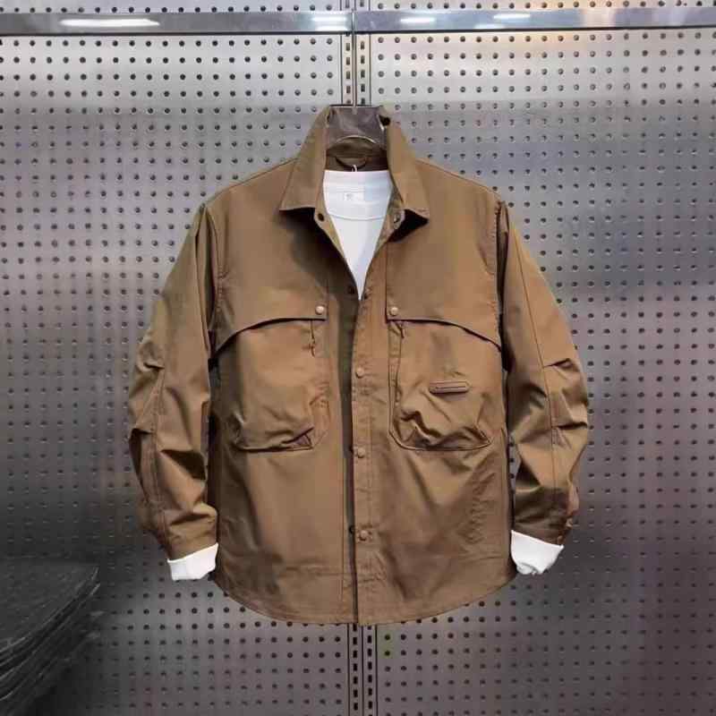 ジャケット メンズ 男性用 ブルゾン 春秋物 ワークスタイル 無地 襟付き ルーズフィット カジュアル アウター トップス ブラック カーキ オレンジ