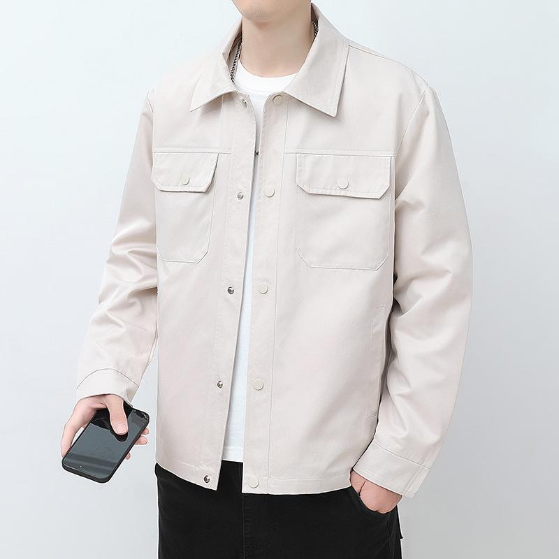 ジャケット 男性用 ブルゾン ジャンパー ライトアウター 襟付き 無地 ブラック ベージュ系 ゆったり カジュアル スタイル(4)