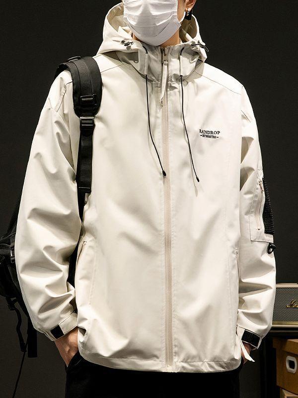 ジャケット メンズ 防水 防風 刺繍 ワークジャケット ブルゾン ジャンパー アウター 若者 男性用 秋服 宽松 刺绣 ポリエステル ブラック 焦糖色 グレー