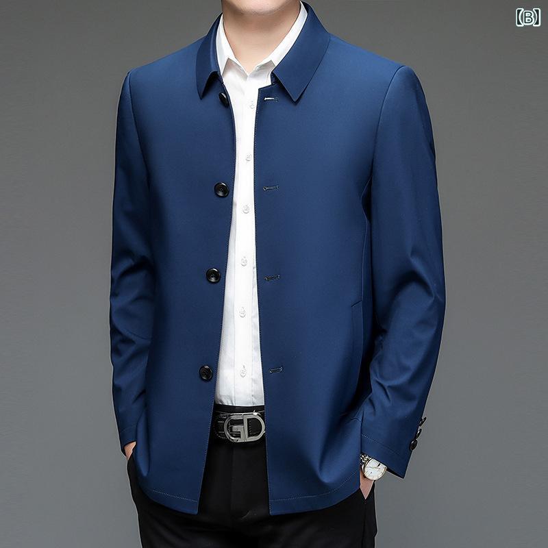 ジャケット 男性用 紳士服 春秋 アウター トップス 普段使い 24-35歳 翻襟 無地 ポリエステル カジュアル スタイル カーキ ネイビー ワインレッド ブラック 3