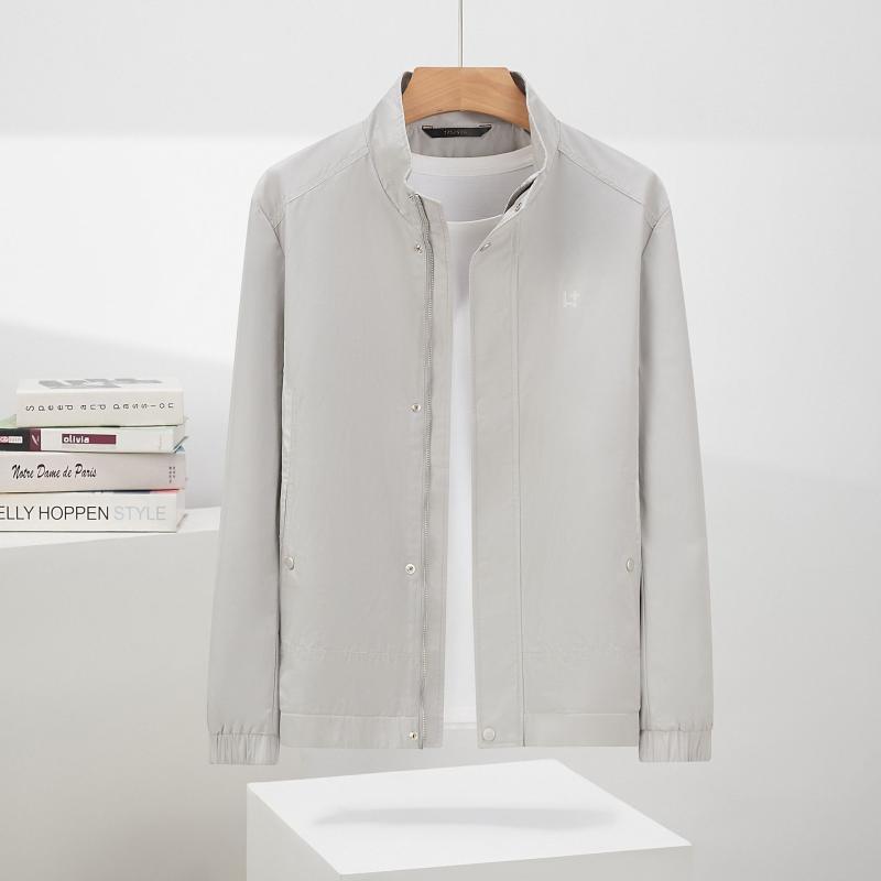 ジャケット メンズ 男性用 スタンドカラー 薄手 ポリエステル ブラック 黒 ミディアムグレー スポーテ..