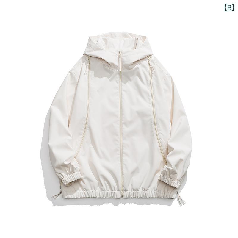 LINEAR shopのジャケット メンズ マウンテンパーカー 春秋 薄手 フード付き 防風 登山 アウトドア ウェア カーキ ブラック系｜アングル3