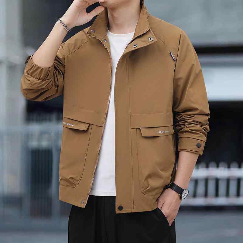 ジャケット メンズ 男性用 ブルゾン スタンドカラー ミリタリー ワーク アウター ポケット 長袖 無地 ブラック 黒 コーヒー色 珈琲色 カーキ 緑 若者 普段使い リラックス