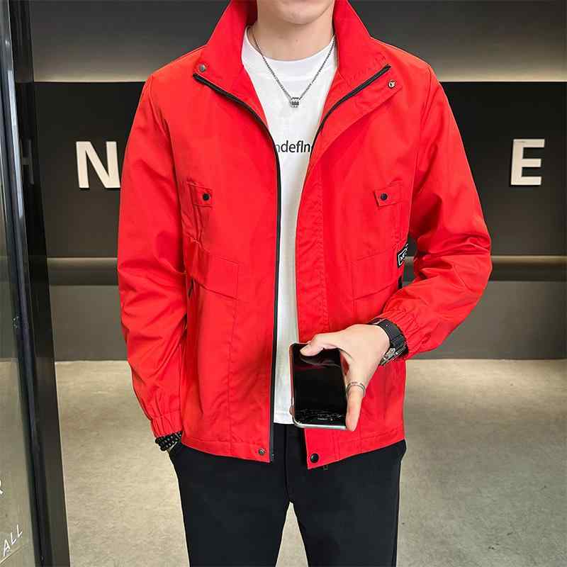 ジャケット メンズ 男性用 春秋 レッド 赤 ブラック 黒 立襟 防風 伸縮性 ナイロン 普段使い