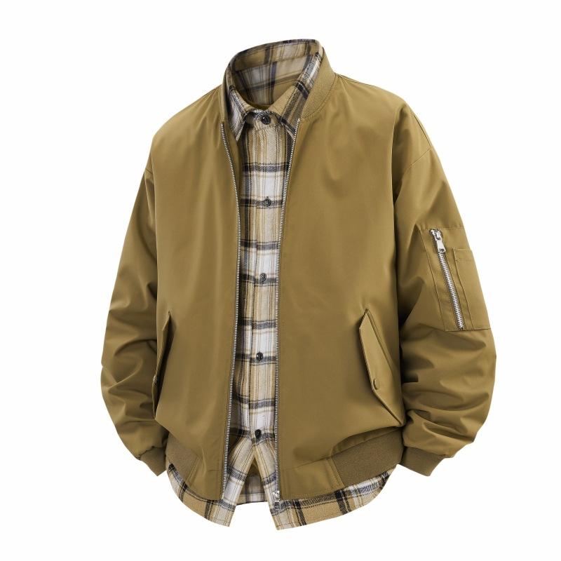 ジャケット メンズ 男性用 防風 アウター ブルゾン スタンドカラー リラックスフィット 配色 切り替え 普段使い 4シーズン対応 棕色 ブラック 米白