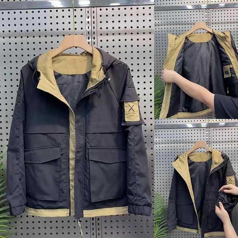 ジャケット メンズ アウター 秋冬 耐摩耗性 撥水性 フード付き 普段使い 長袖 伸縮性 ポリエステル ブラック カーキ