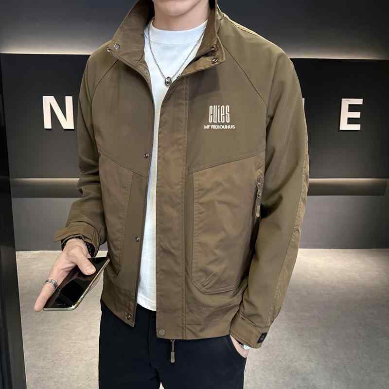 ジャケット メンズ ニット切り替え スタンドカラー ブルゾン 男性用 アウター トップス 綿混紡 普段使い 長袖 ブラック 黒 ブラウン 茶色 春秋(x2)