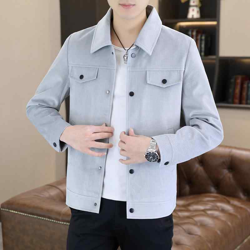 ジャケット メンズ テーラード 若者 薄手 春秋 無地 コットン混紡 アウター トップス カジュアル スタイル 長袖 襟付き ショート丈 ブラック カーキ グレー