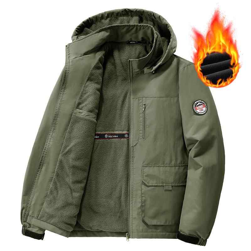 ジャケット 男性用 ブルゾン 大きいサイズ 防風 厚手 襟なし 冬物 ジャンパー アウター 聚酯纤维（ポリエステル） 黒 カーキ 軍緑 紺色 グレー