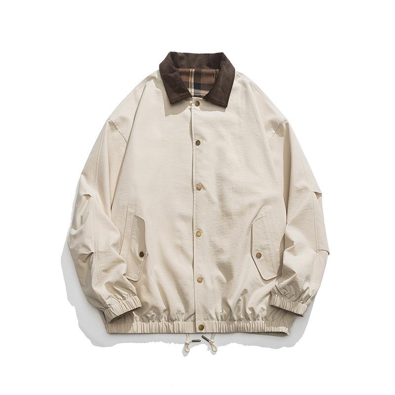 ジャケット 男性用 ブルゾン 春秋 コーデュロイ 無地 ルーズフィット ミリタリー 襟付き ライトアウター カーキ イエローグリーン ネイビー ブラウン M L XL 2L 3L