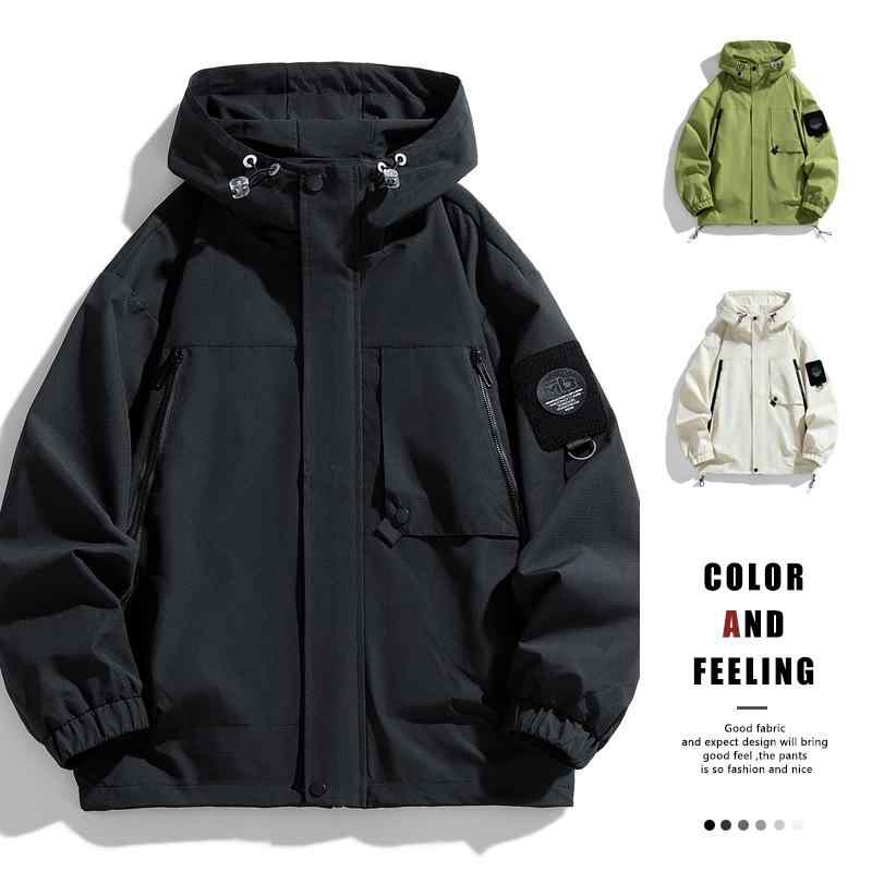 Outdoor - ジャケット メンズ ワーク ウェア 防風 防水 アウター 春秋 カジュアル 配色 ミリタリー ベージュ ブラック グリーン