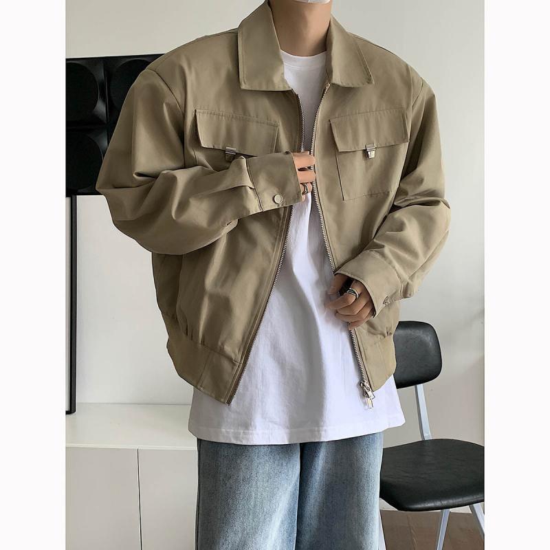 ジャケット 男性用 ブルゾン ジャンパー カーキ 野球服風 オーバーサイズ ゆったり ストリート系 ワークウェア パイロット 長袖 春秋 黒 徽章付き