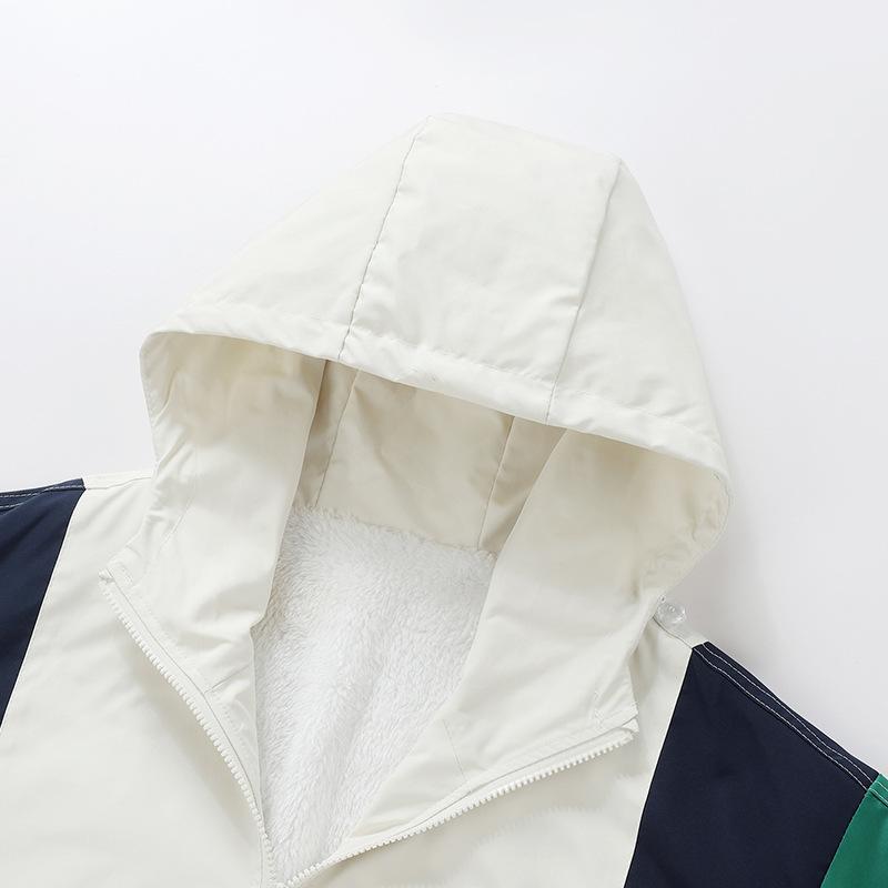 ジャケット 男性用 秋冬 配色 切り替え フード付き ジャンパー アウター 普段使い アウトドア ポリエステル ホワイト系 ネイビー