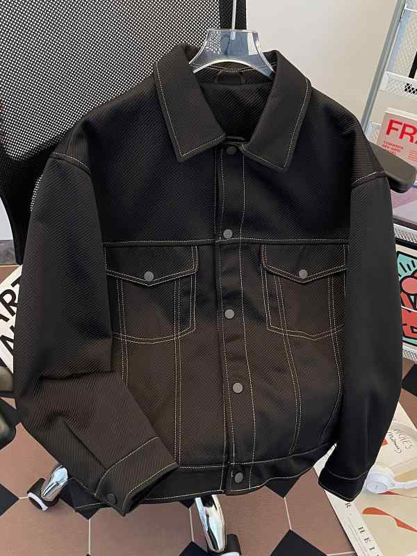 Rakuten - ジャケット 男性用 レトロ ブルゾン 春秋 カジュアル ストリート アメカジ ワーク バイク ゆったり おしゃれ 10代 20代 防風 ブラック ブラウン系 ウール ポリエステル