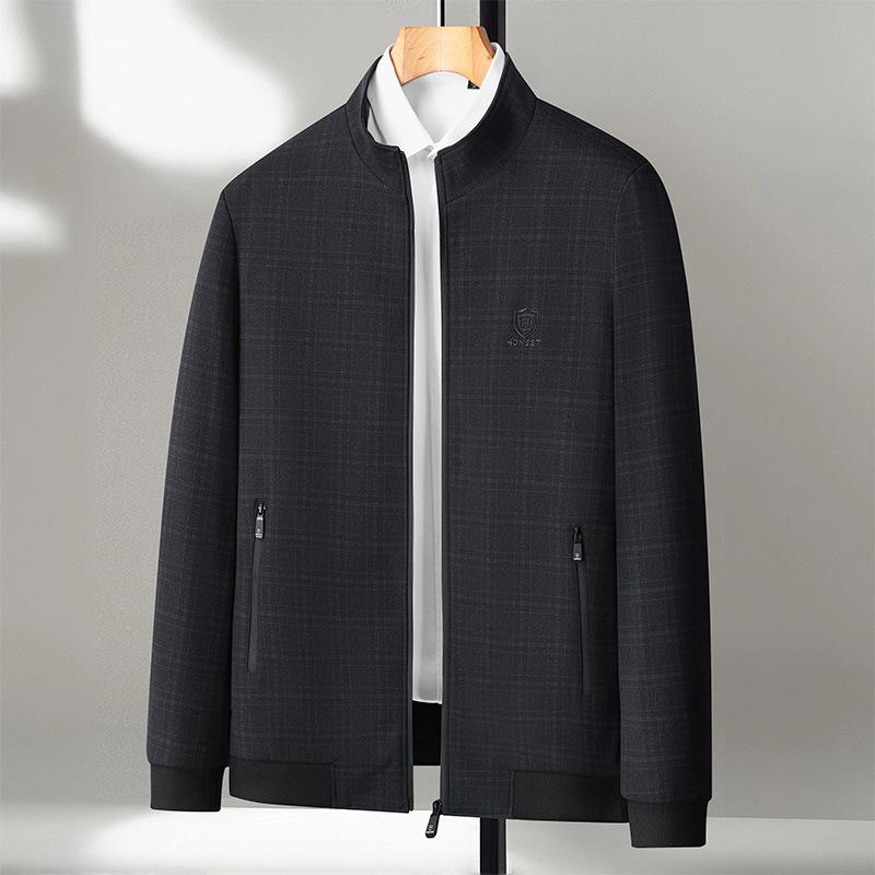 服饰 - ジャケット メンズ 男性用 ブルゾン 春秋 格子柄 ビジネス カジュアル ミドルエイジ 撥水 防風 紳士 アウター