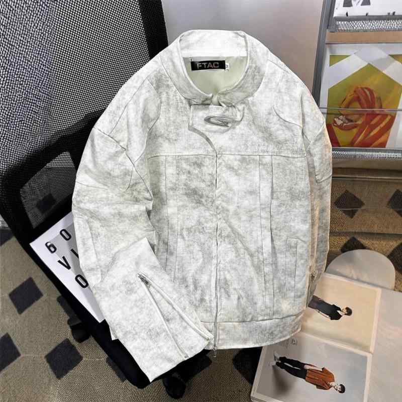 ジャケット 男性用 春秋 ストリート ゆったり ショート丈 パッド 肩パッド 長袖 アウター カジュアル オフホワイト ブラック