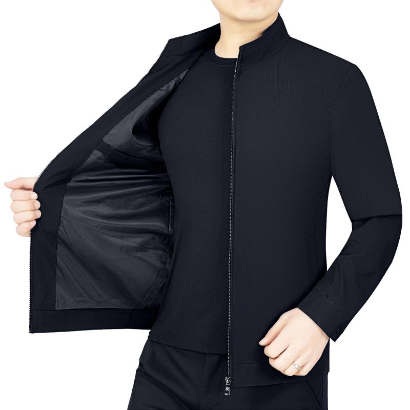 Rakuten - ジャケット メンズ 男性用 アウター 立襟 無地 長袖 ポリエステル 耐摩耗性 普段使い 40代 50代 60代 ネイビー ブラック