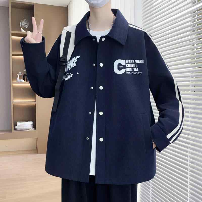 ジャケット メンズ ティーン 大学生 ブルゾン アウター トップス 長袖 翻 collar ポリエステル 普段使い スプリング ウェア 178-8867 紺色 カーキ オフホワイト