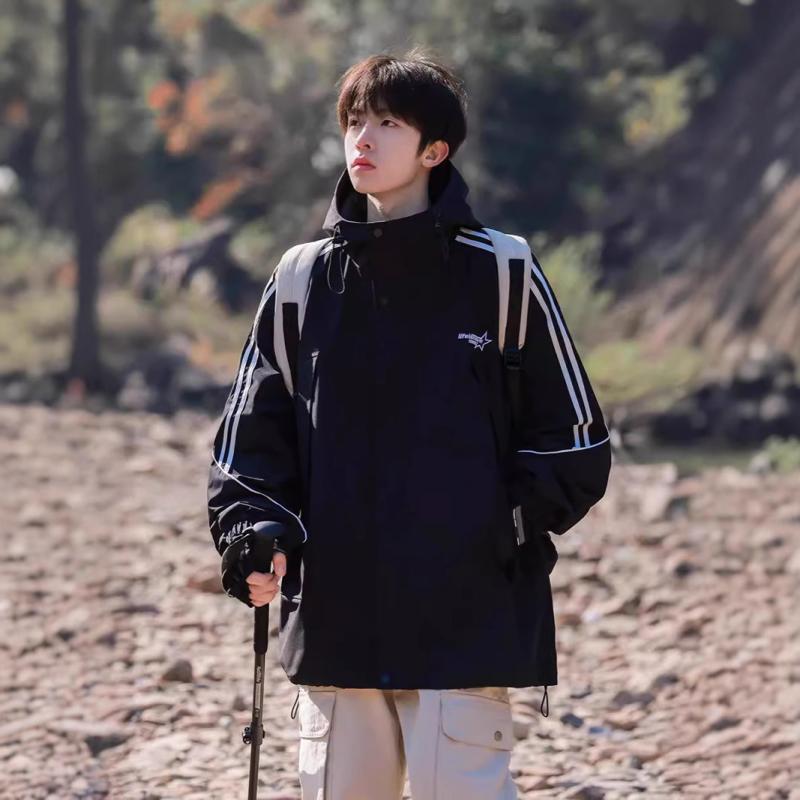 ジャケット メンズ マウンテンパーカー 防水 防風 アウター ブルゾン 春秋 薄手 ワークウェア アウトドア スポーツ ミリタリー カジュアル 無地 黒 カーキ 紫